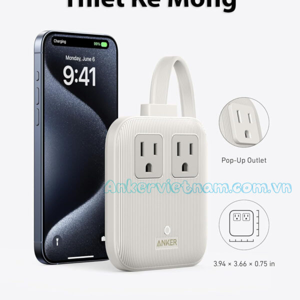 Ổ Cắm Điện Đa Năng Kèm Cổng USB Và Cổng Sạc USB-C Anker A9129 Nano Charing Station