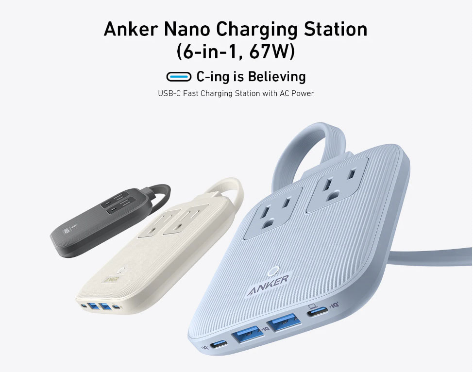 Ổ Cắm Điện Đa Năng Kèm Cổng USB Và Cổng Sạc USB-C Anker A9129 Nano Charing Station