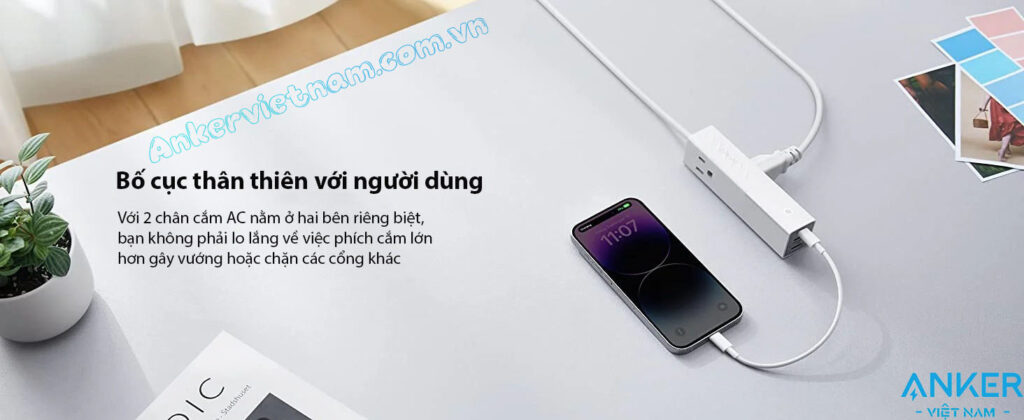 Ổ Cắm Điện Đa Năng 5 Cổng 2 Chân AC 2 Cổng USB-A 1 Cổng USB-C PD 30W Anker 511 A9127