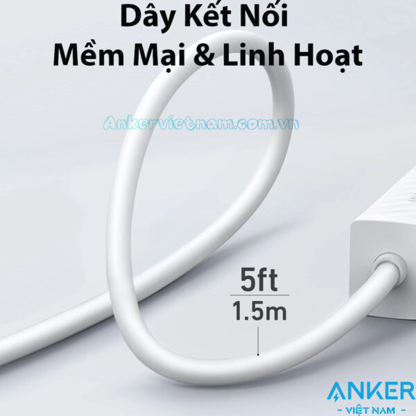 Ổ Điện Kèm 5 Chân Cắm 2AC+ 2 USB-A +1 USB-C Anker 511 Sạc PD 30W A9127 2 Ổ Cắm Điện Đa Năng 5 Cổng 2 Chân AC 2 Cổng USB-A 1 Cổng USB-C PD 30W Anker 511 A9127