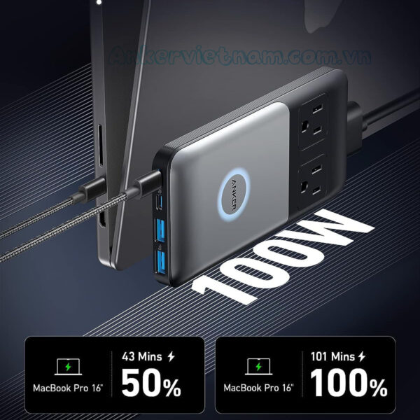 Trạm Sạc đa năng Anker 727 Kèm 2 chân AC + 2 USB 3.0 + 2 USB-C A9126