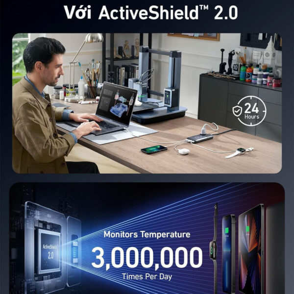 Trạm Sạc đa năng Anker 727 Kèm 2 chân AC + 2 USB 3.0 + 2 USB-C A9126