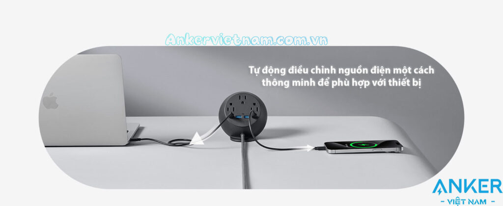 Trạm Sạc Anker MagGo Kèm ổ cắm điện và 2 cổng USB-C 2 Cổng USB-A Công Nghệ Qi2 A91C5