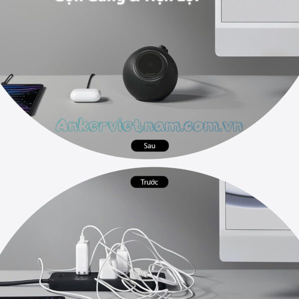 Trạm Sạc Anker MagGo Kèm ổ cắm điện và 2 cổng USB-C 2 Cổng USB-A Công Nghệ Qi2 A91C5