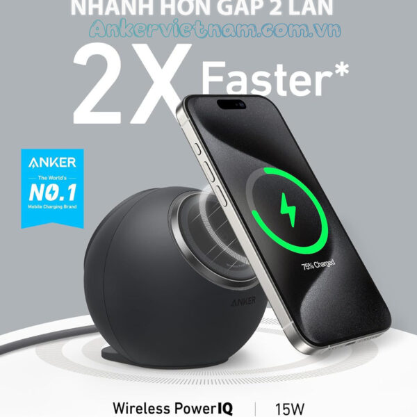 Trạm Sạc Anker MagGo Kèm ổ cắm điện và 2 cổng USB-C 2 Cổng USB-A Công Nghệ Qi2 A91C5