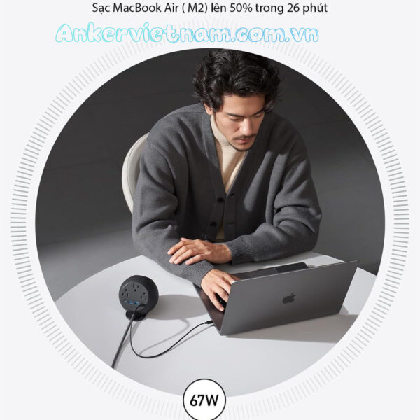 Trạm Sạc Anker MagGo Kèm ổ cắm điện và 2 cổng USB-C 2 Cổng USB-A Công Nghệ Qi2 A91C5