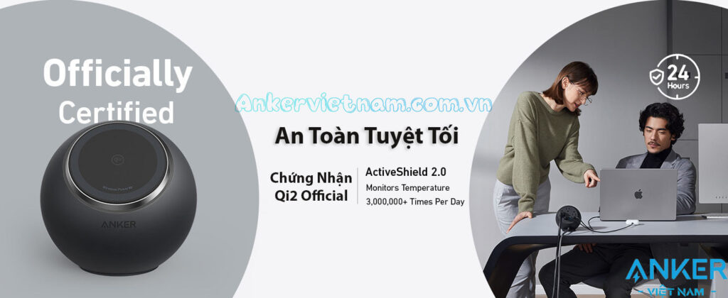 Trạm Sạc Anker MagGo Kèm ổ cắm điện và 2 cổng USB-C 2 Cổng USB-A Công Nghệ Qi2 A91C5