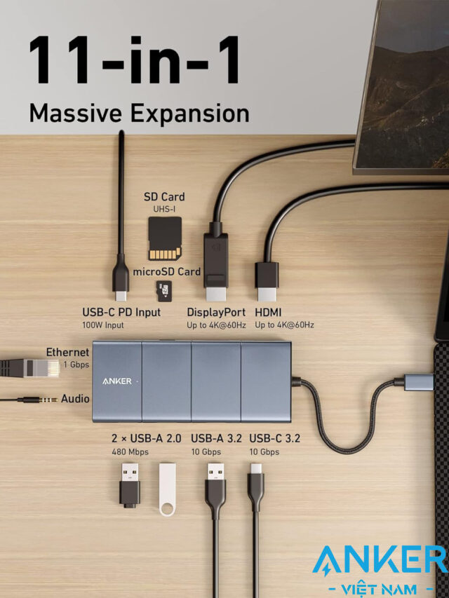 Anker 565 Hub USB-C Hỗ Trợ Xuất 2 Màn Hình HDMI + Displayport 4K@60Hz A8388