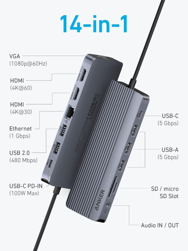 Hub USB-C 14 in 1 Anker A8389 Hỗ Trợ Xuất 3 Màn Hình Cùng Lúc