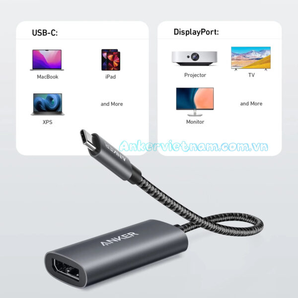 Cáp USB-C Sang Displayport 8K@60Hz 4K@144hz Anker 518 - A8318