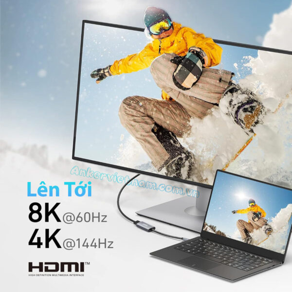Cáp USB-C Sang HDMI 8K@60Hz 4K@144Hz Anker 518 A8317