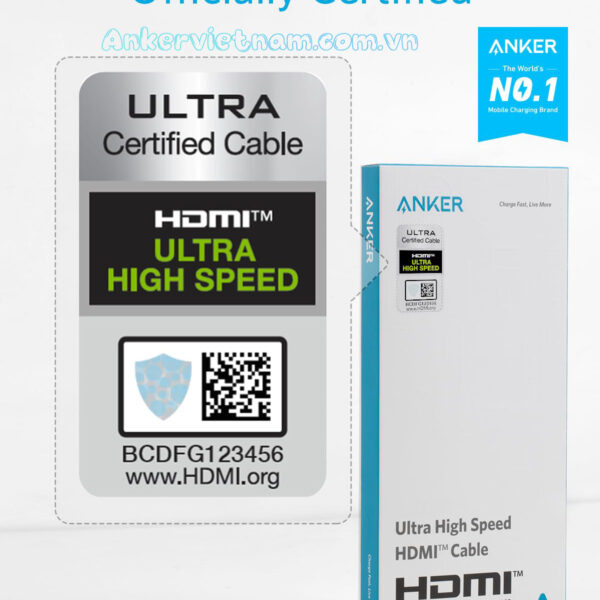 Cáp HDMI 2.1 Dài 2M Dây Bện Nylon Hỗ Trợ 8K@60Hz , 4K@120Hz HDR eARC Băng Thông 48Gbps Anker A8743 7 Cáp HDMI 2.1 Dài 2M Hỗ Trợ 8K@60Hz 4K@120Hz HDR eArc Băng Thông 48Gbps Dây Bện Nylon Anker A8743
