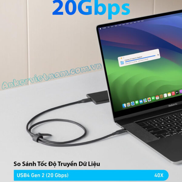 Cáp Sạc USB-C 2 Đầu USB4 Hỗ Trợ 4K@60Hz, truyền dữ liệu 20Gbps, Sạc 240W Anker A80N1
