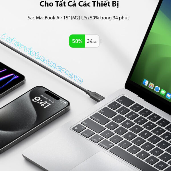 Cáp Sạc USB-C 2 Đầu USB4 Hỗ Trợ 4K@60Hz, truyền dữ liệu 20Gbps, Sạc 240W Anker A80N1