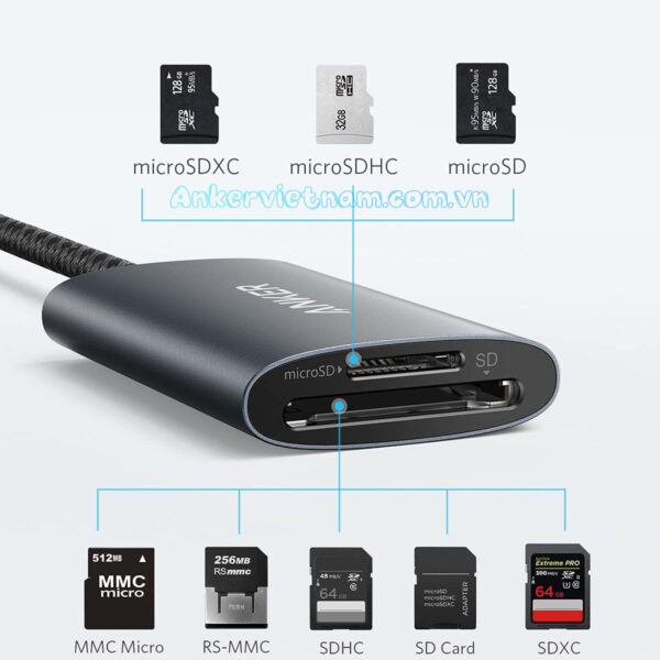 Đầu Đọc Thẻ Nhớ USB-C Hỗ Trợ SD/TF Chuẩn 4.0 Tốc Độ 312MB/S Anker A8328 5 Đầu Đọc Thẻ Nhớ Type C SD/TF Công Nghệ SD 4.0 Tốc Độ 312MB/S Anker A8328