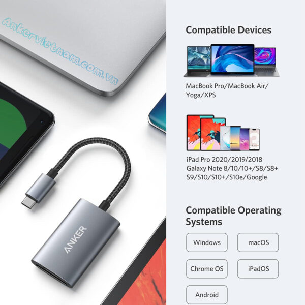 Đầu Đọc Thẻ Nhớ USB-C Hỗ Trợ SD/TF Chuẩn 4.0 Tốc Độ 312MB/S Anker A8328 6 Đầu Đọc Thẻ Nhớ Type C SD/TF Công Nghệ SD 4.0 Tốc Độ 312MB/S Anker A8328