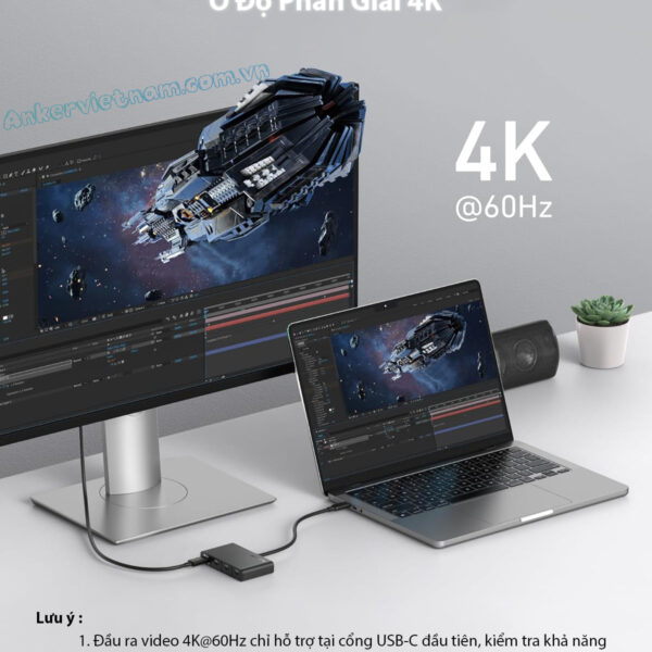 Hub USB-C Sang 4 Cổng Type C 10Gbps Hỗ Trợ 4K@60Hz PD 100W Anker A8340