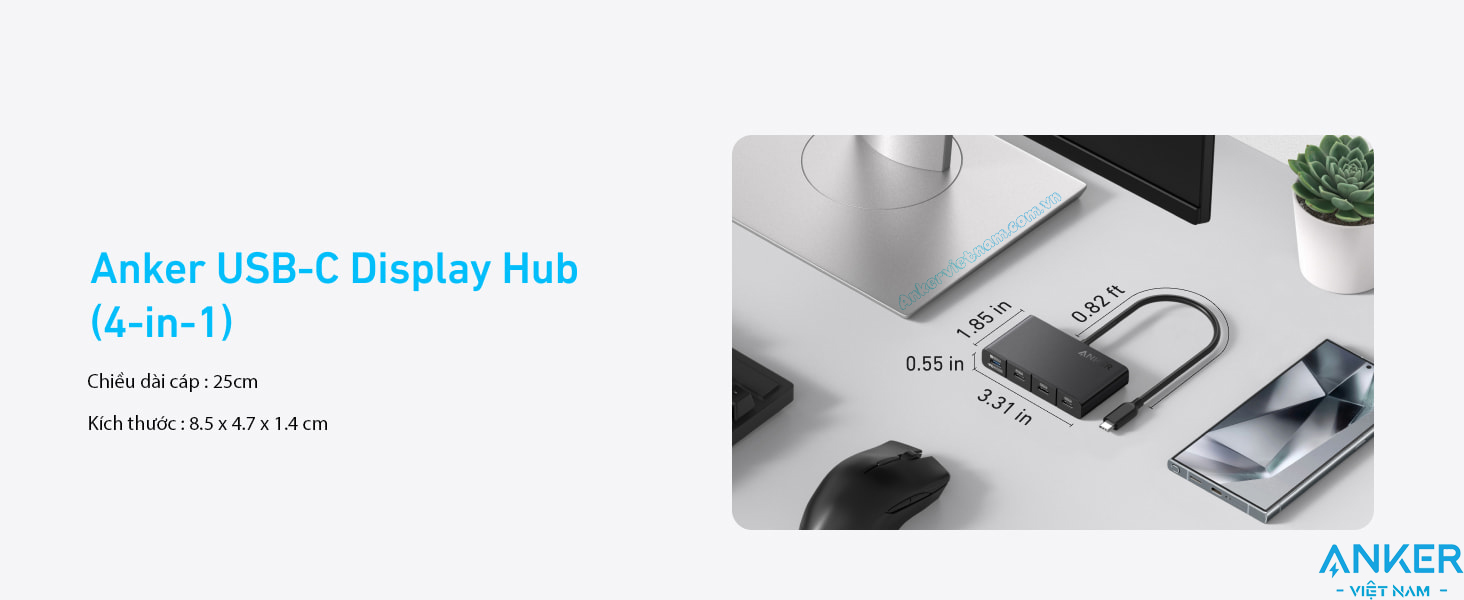 Hub USB-C Sang 4 Cổng Type C 10Gbps Hỗ Trợ 4K@60Hz PD 100W Anker A8340