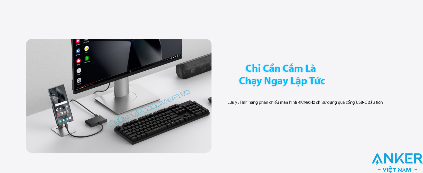 Hub USB-C Sang 4 Cổng Type C 10Gbps Hỗ Trợ 4K@60Hz PD 100W Anker A8340