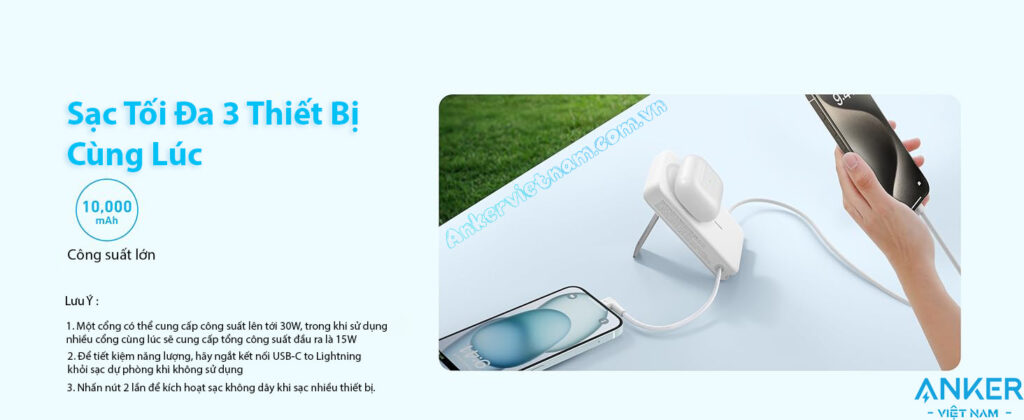 Pin dự phòng từ tính 10000 mah Anker Zolo 1 Cổng C 30W A1685