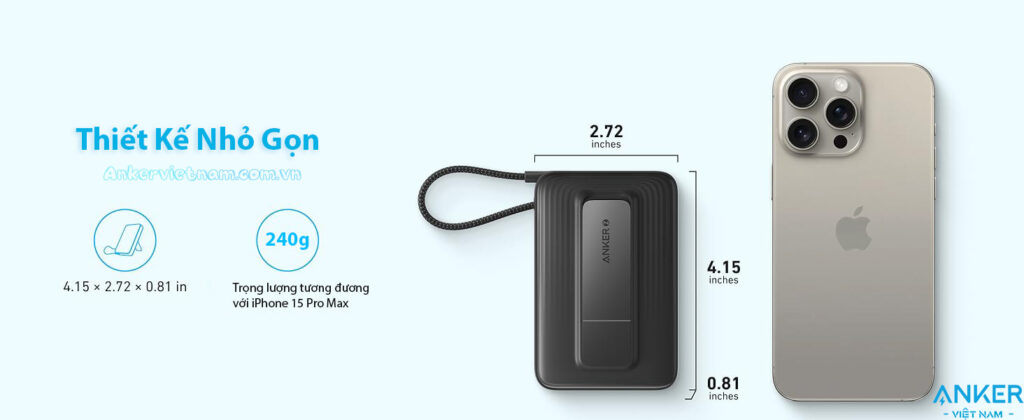 Pin dự phòng từ tính 10000 mah Anker Zolo 1 Cổng C 30W A1685
