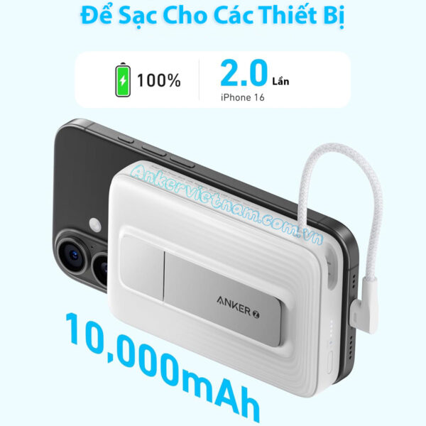 Pin dự phòng từ tính 10000 mah Anker Zolo 1 Cổng C 30W A1685