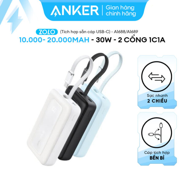 Anker Zolo 10000mah pin du phong 1C1A 30W A1688