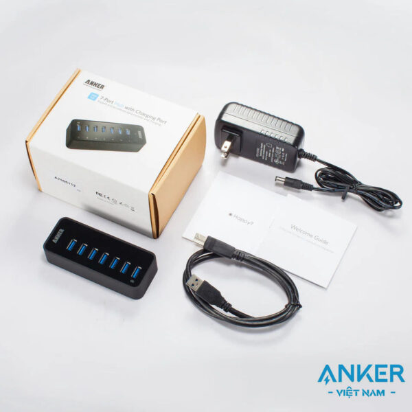 Bộ Chia 7 Cổng USB 3.0 Với 1 Cổng Có Thể Sạc Kèm Nguồn 12V/3A Anker A7505 5 Bộ Hub Chia 7 Cổng USB 3..0 Có 1 Cổng Sạc Anker A7505 Kèm Nguồn 12V3A