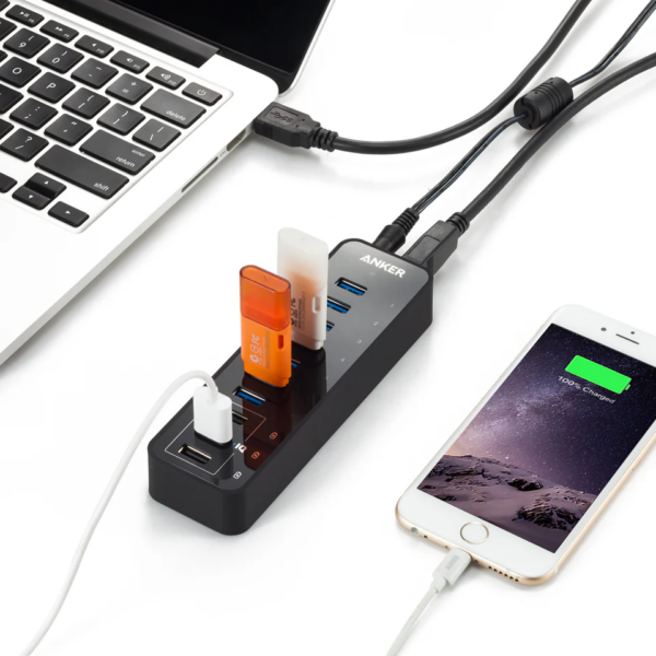 Bộ Chia 10 Cổng USB 3.0 Có 3 Cổng Sạc Anker A7515